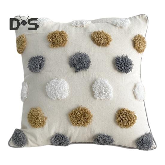 Boho Throw Pillow with Braided Rope Pattern And Tassels Soft Cotton Linen Textured Cushion for Sofa Bed Office