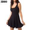Женское сексуальное черное летнее платье с узким топом на бретельках, платье с высокой талией, облегающее однотонное повседневное платье с расклешенной талией