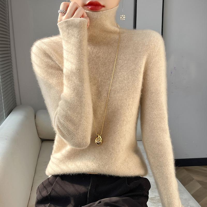 Стильный эластичный свитер с высоким воротником женский осенне-зимний с длинным рукавом вязаный трикотаж женский однотонный теплый пуловер с высоким воротом