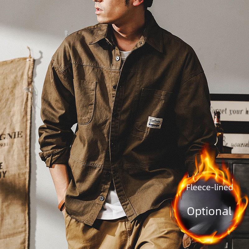 Men's Trendy Retro Khaki Denim Work Shirt - Loose Long-Sleeve
