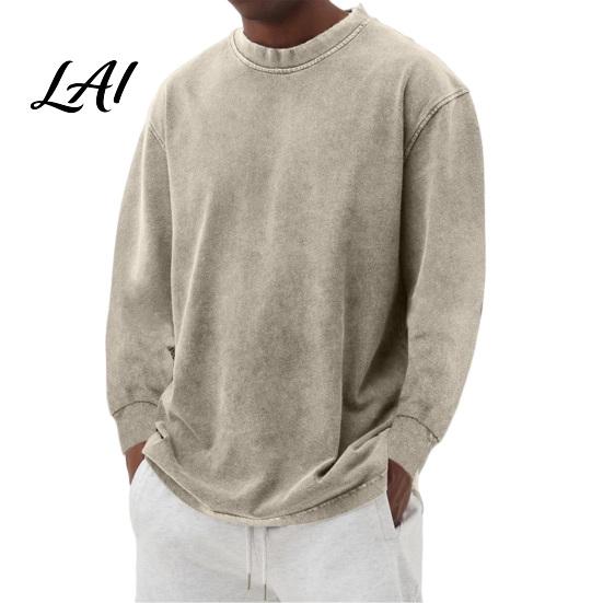 Vintage Washed Crewneck Tops Pullover Tops Relaxed Fit Distressed Raglan Sweatshirt Crew Soft Brushed Fabric Apparel Neck Long Sleeve Shirt