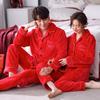 Autumn And Winter Couple Wedding Big Red Pajamas Men And Women Flannel Bride Natal Year Coral Fleece Suit Festive