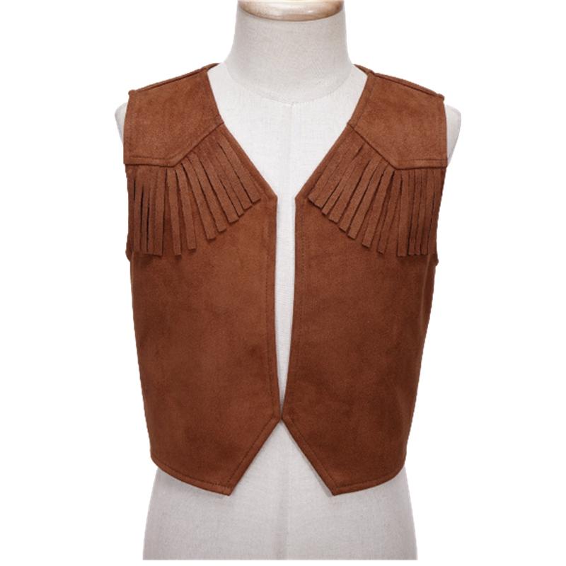 Ковбойский жилет в стиле вестерн для мальчиков, платье на Хэллоуин, детская коричневая замшевая кожаная куртка с бахромой по подолу для карнавальной тематической вечеринки