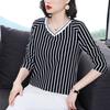 Autumn Winter New Slim Long Sleeve Top V-Neck Striped T-shirt Women's Loose Versatile Bottoming Shirt M-5XL