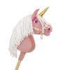 Hobby Horse Unicorn on a Stick, Small, Dusty Pink, with White Mane and Gold Horn