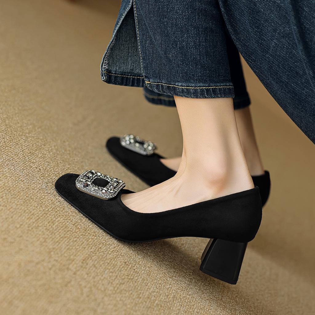 Weiwei girl 9811-1 туфли-лодочки на толстом каблуке женские на одной педали со стразами в сказочном стиле на высоком каблуке черные офисные женские туфли