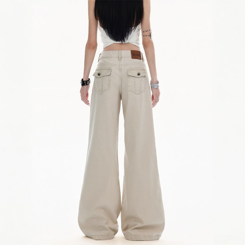 Small large size straight jeans women's summer new adjustable design high waist loose and thin wide leg trousers