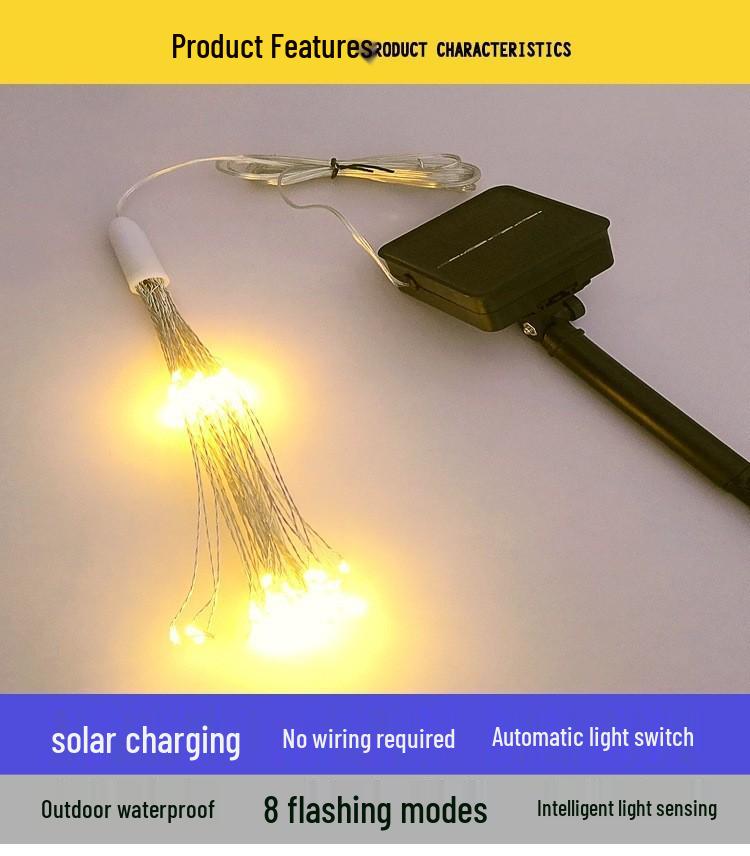 Светодиодные гирлянды-фейерверки на солнечной батарее - Погодоустойчивая звездная атмосфера одуванчика для кемпинга и навесов