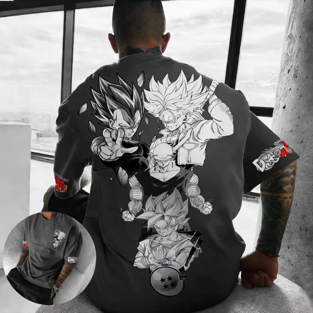 Dragon Ball Z Super Saiyan Group Graphic Dual-Sided Oversized T-Shirt Vintage Anime Harajuku Streetwear Unisex Casual T-shirt