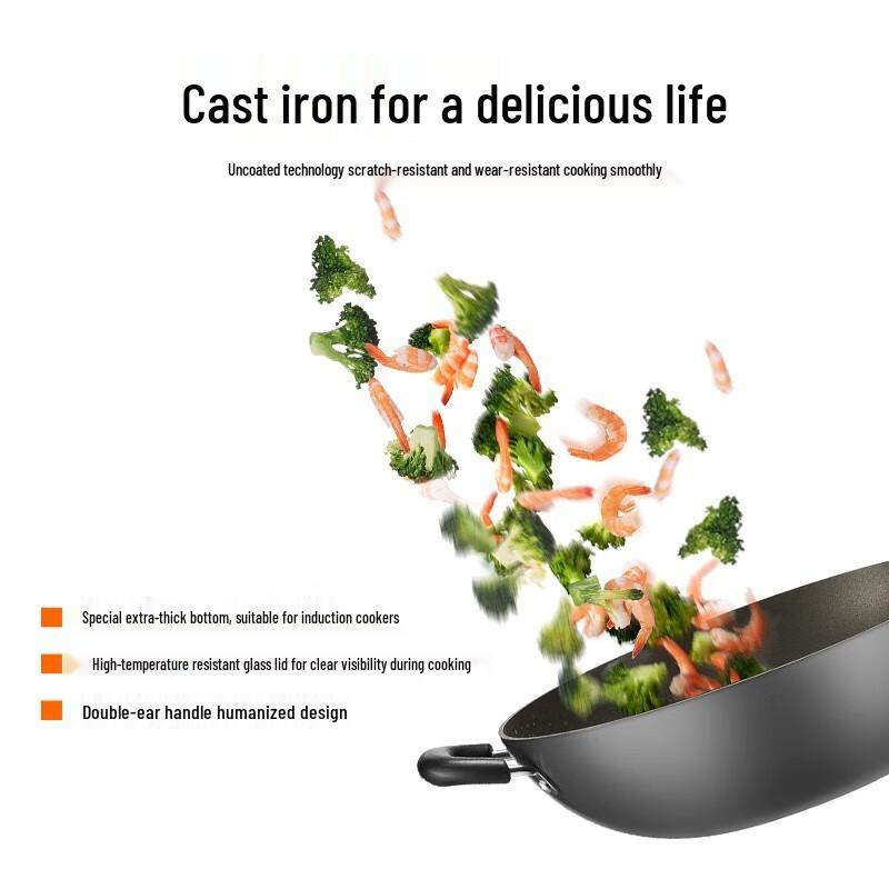 Supor Cast Iron Deep Wok with Double Handles, 36cm