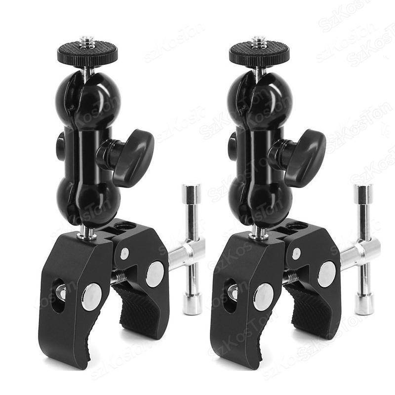 Металлический суперзажим с отверстием 1/4'' 3/8'' с двойной шаровой головкой Magic Arm Clamp для телефона, видеокамеры, монитора, светодиодной подсветки, микрофона