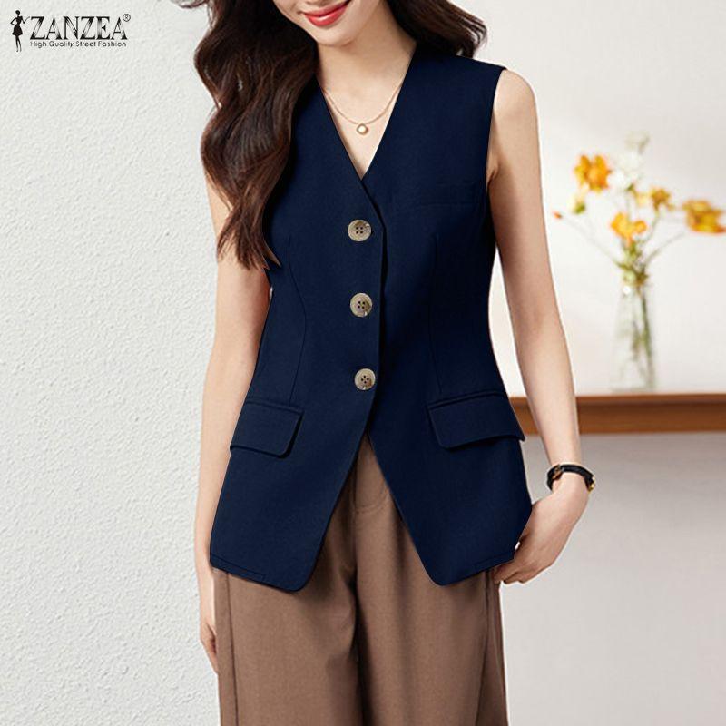 ZANZEA Женский повседневный кардиган-жилет без рукавов с V-образным вырезом и свободной посадкой
