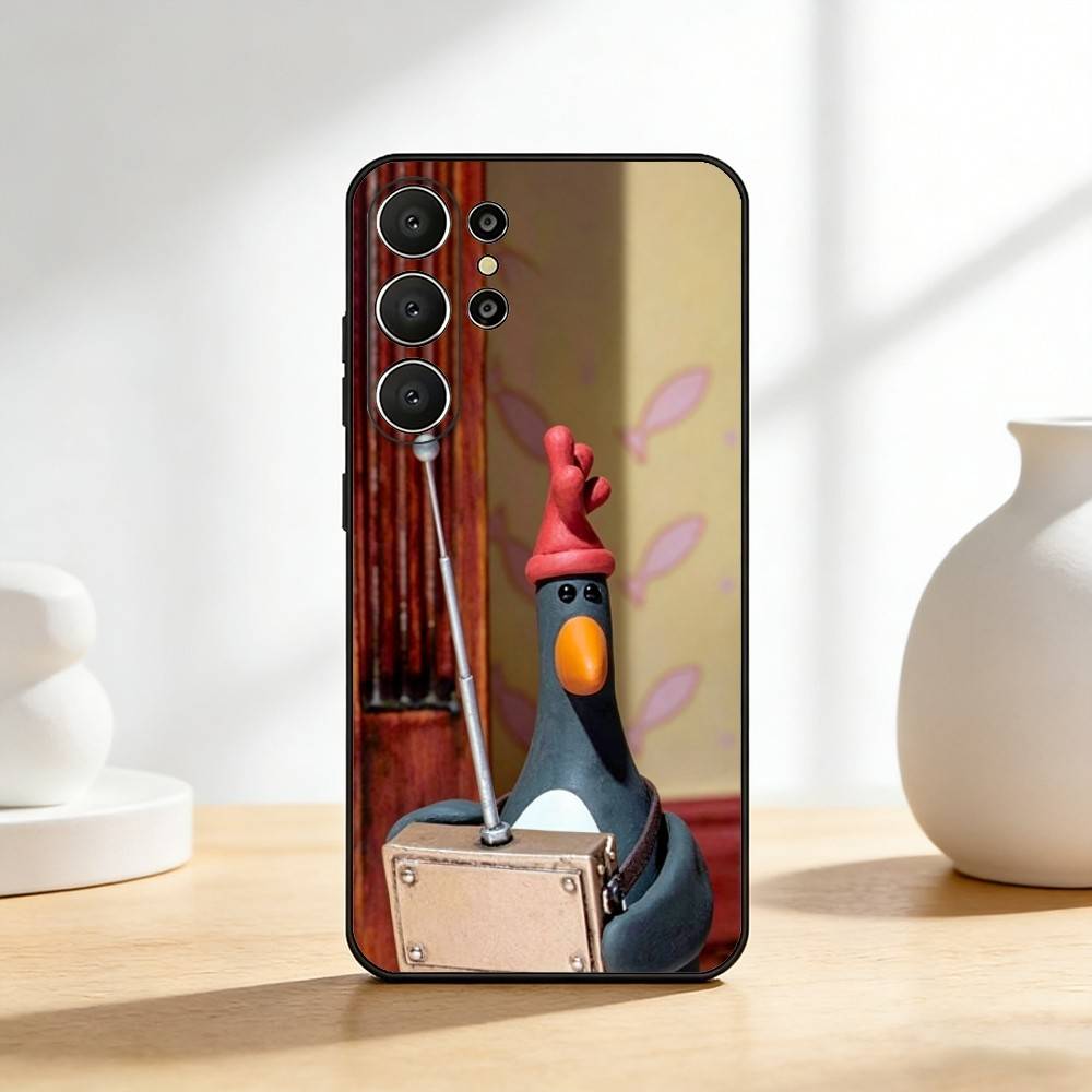 Cute Retro Villain Penguin Phone Case For Samsung S26,S25,24,23,22,30,21,10,9,Ultra,Plus,Lite,FE Soft Black Case