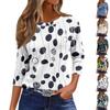 Women's Fashion Casual Round Neck 3/4 Sleeve Loose  Printed T-Shirt Ladies Top