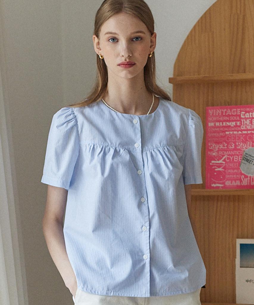 NONLOCAL Julia Shirring Blouse - Sky Blue