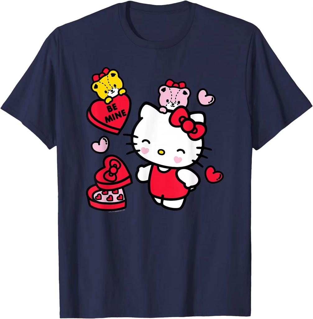 2026 Summer Hello Kitty Printing sized Valentines Day Theme 100 Cotton Tshirt Adult Parentchild Outfit Coat Y2k