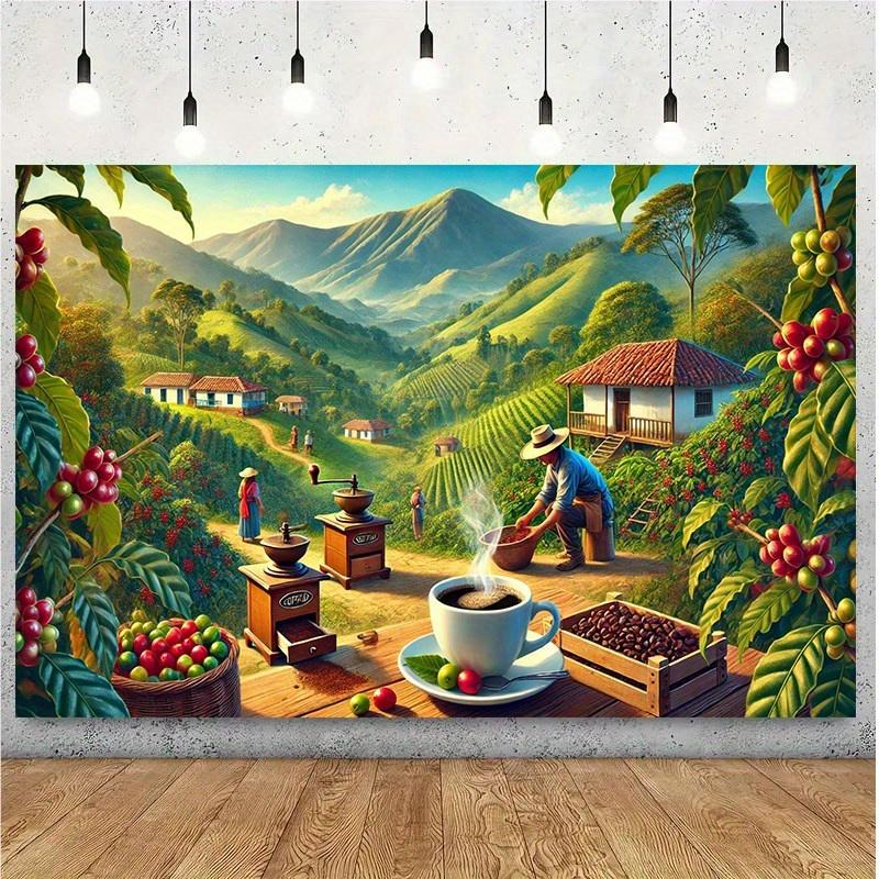 2D plane 1 piece of Colombian coffee culture background fabric - Large scene of a Colombian coffee farm