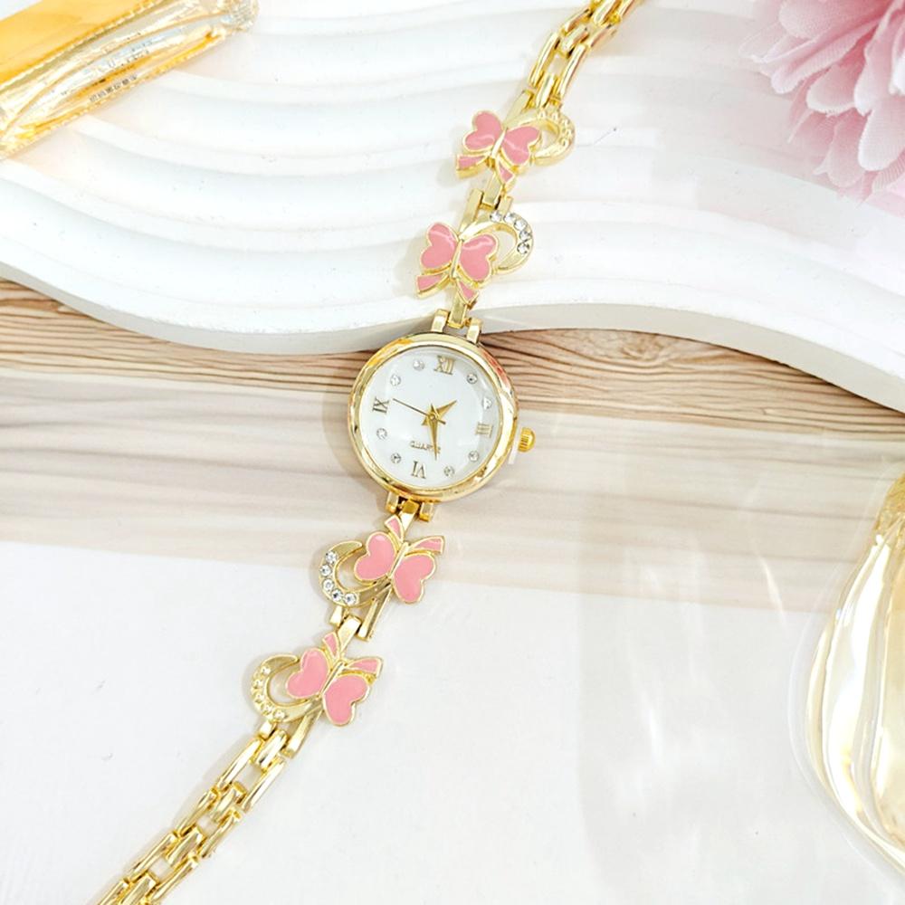 New Folding Buckle Bracelet Watch Butterfly Rhinestone Decorative Women Small Circular Dial Women Quartz Watch Learning Clock