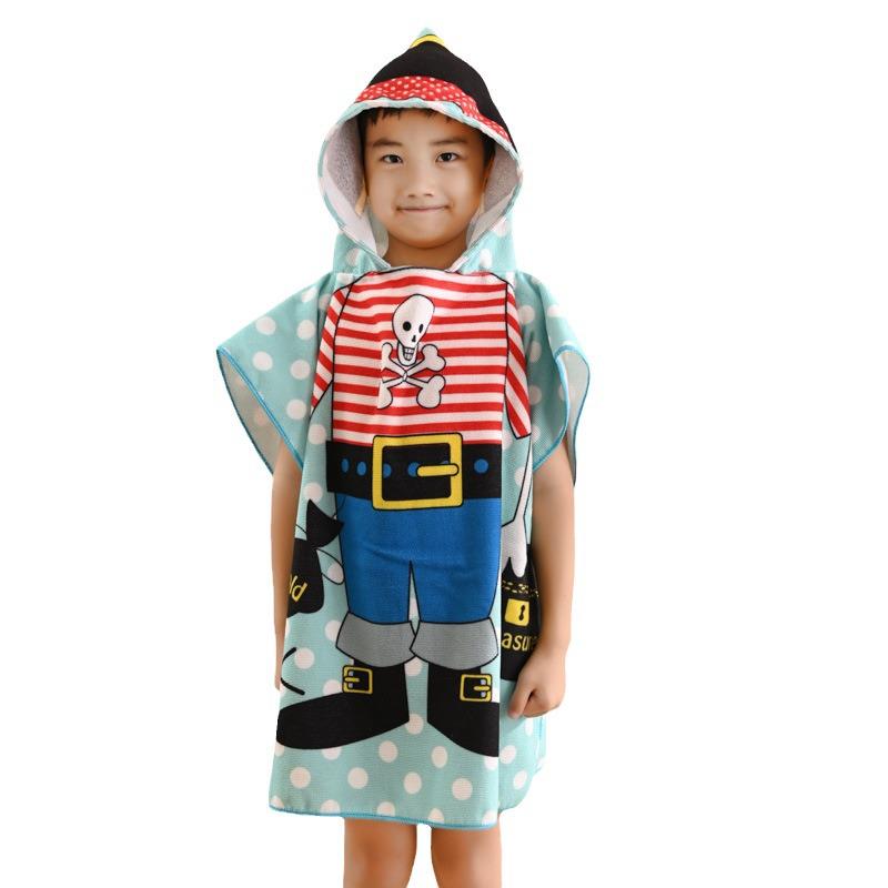 Dinosaur Cartoon Hooded Bath Towel: Absorbent Cotton Poncho for Kids' Summer Swimming