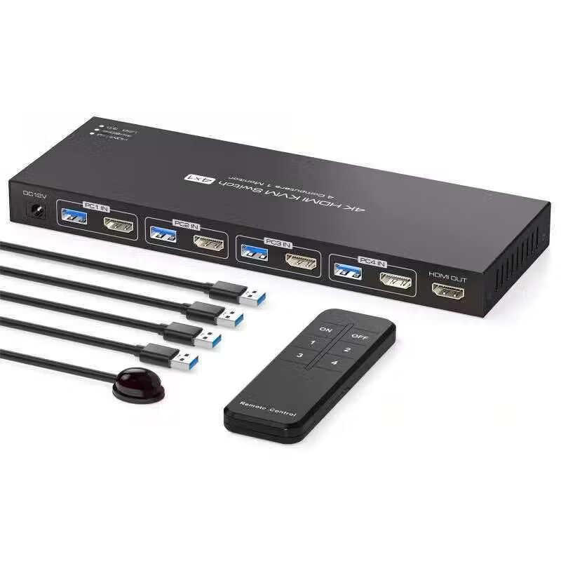 KVM-переключатель Jiyin 4x1 HDMI 2.0 USB 3.0 с концентратором