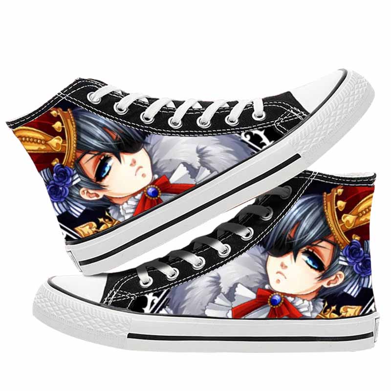 Унисекс аниме «Черный дворецкий Себастьян Михаэлис», повседневная парусиновая обувь, плимсоллы, светящаяся студенческая обувь на плоской подошве, кроссовки