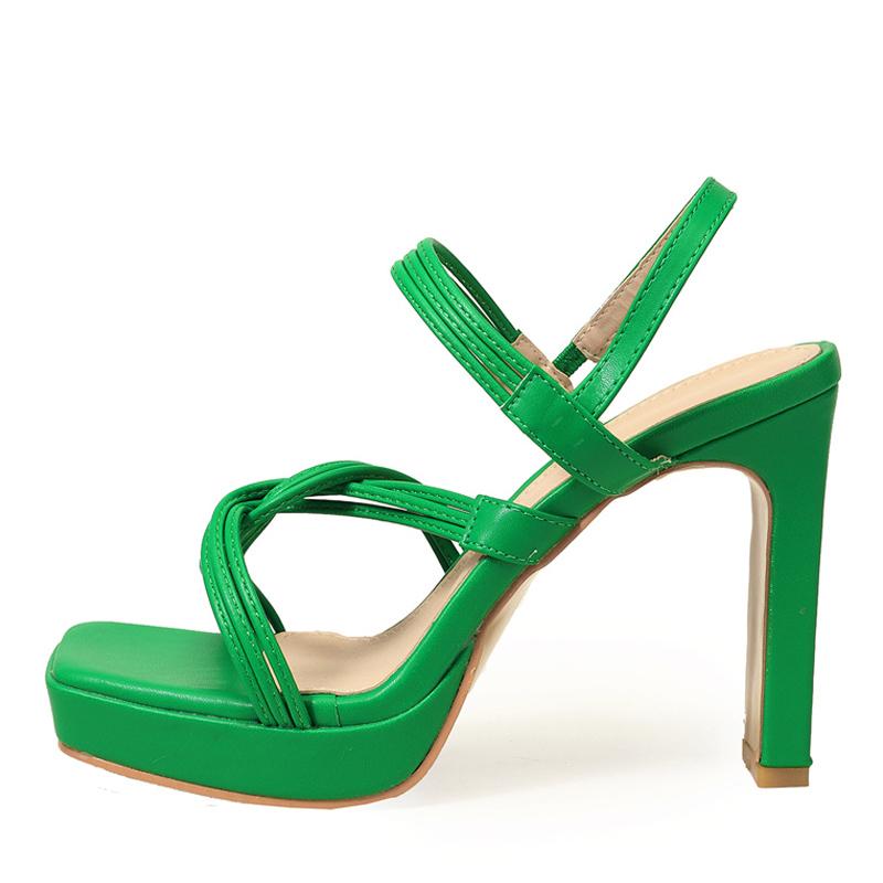 Summer Green Narrow Band Open Toe Platform Sandals Women Casual Slip -On Back Strap Ladies High Heels Party Dress Shoes