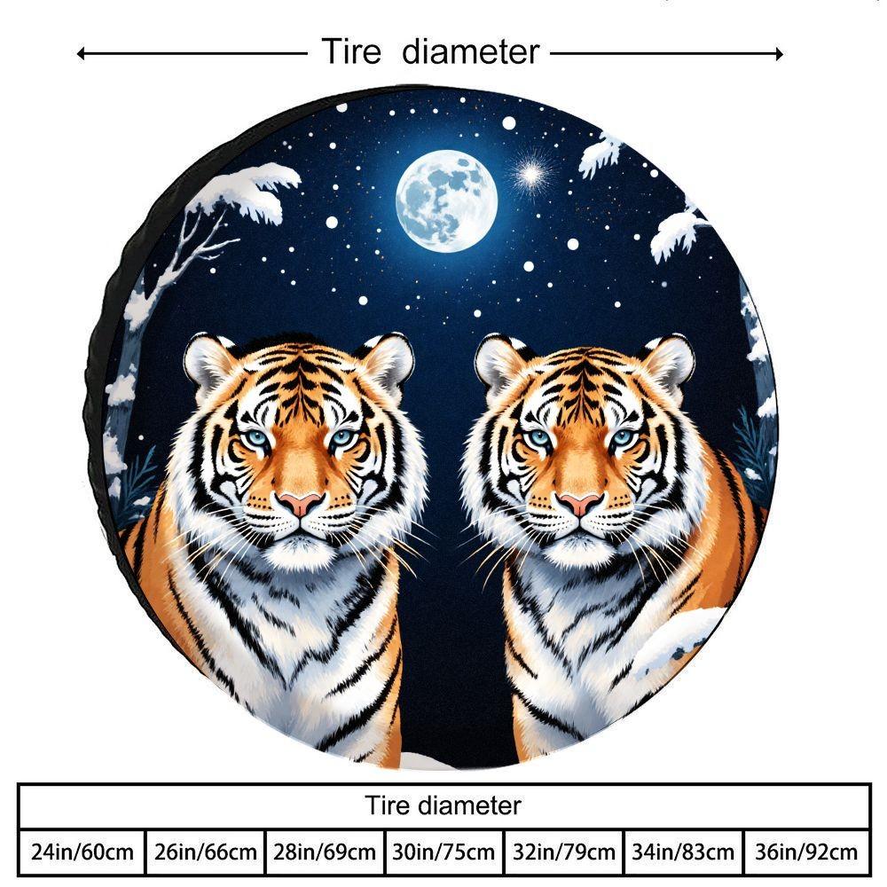 Double Tiger Night Moon Tire Cover Waterproof Outdoor Spare Tire Protector Durable Polyester