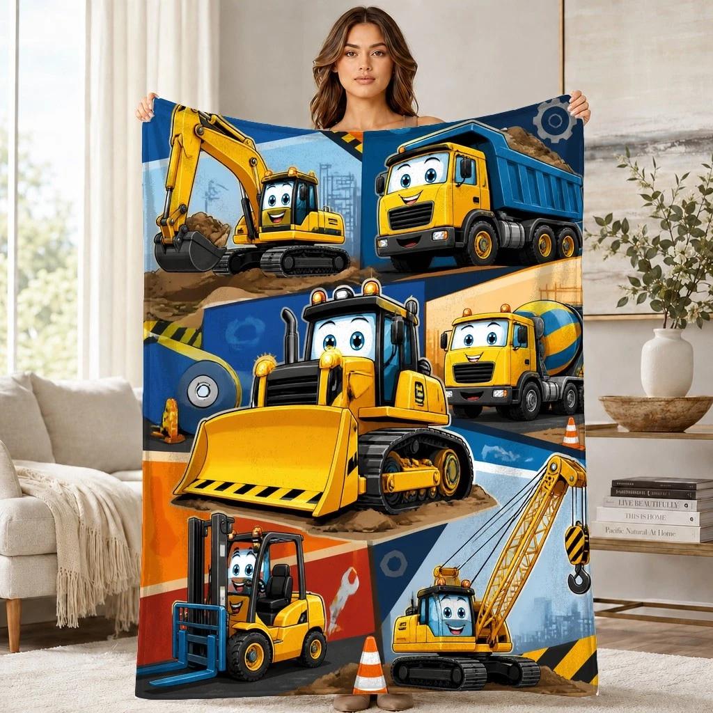 Cartoon Construction Vehicles Coral Fleece Blanket