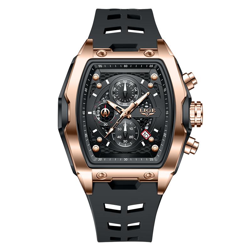 LIGE Military Man Watch Fashion Waterproof Silicone Strap Quartz Watches Calendar Luminous Men's Watch Chronograph Casual Clock