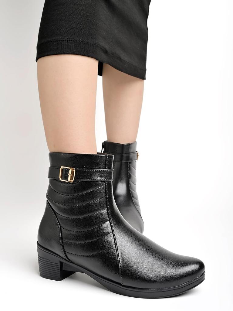 Shoetopia Женские короткие ботильоны на массивном каблуке с нескользящей подошвой, удобные модные ботильоны на щиколотку | Мягкая амортизирующая подошва | Для повседневной носки, вечеринок и зимы