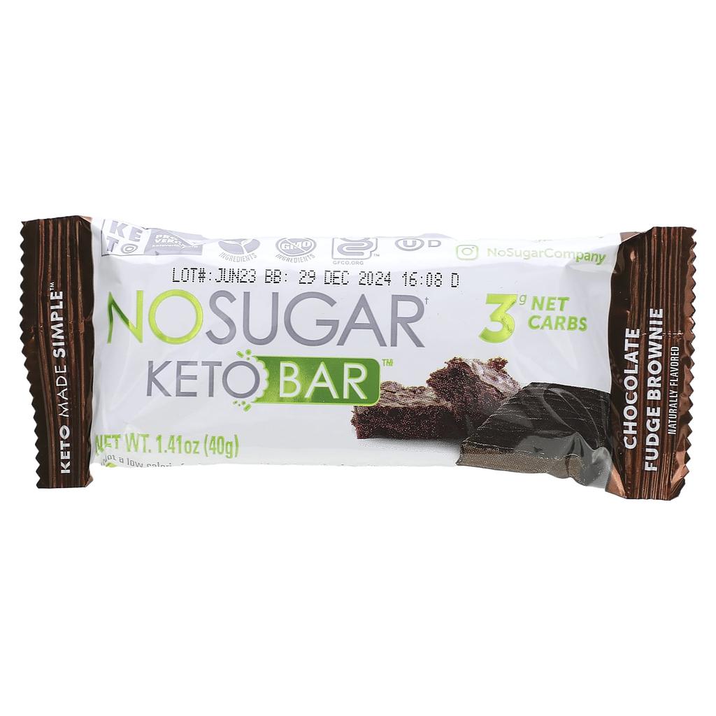 No Sugar Company Keto Bars, Chocolate Fudge Brownies, 12 Bars, 1.41 Oz (40 G) Each