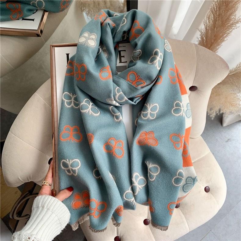 Classic Fashion Letter Thousand Birds Grid Imitation Cashmere Scarf Women's Winter Thickened Double Sided Air Conditioning Shawl Scarf Women's