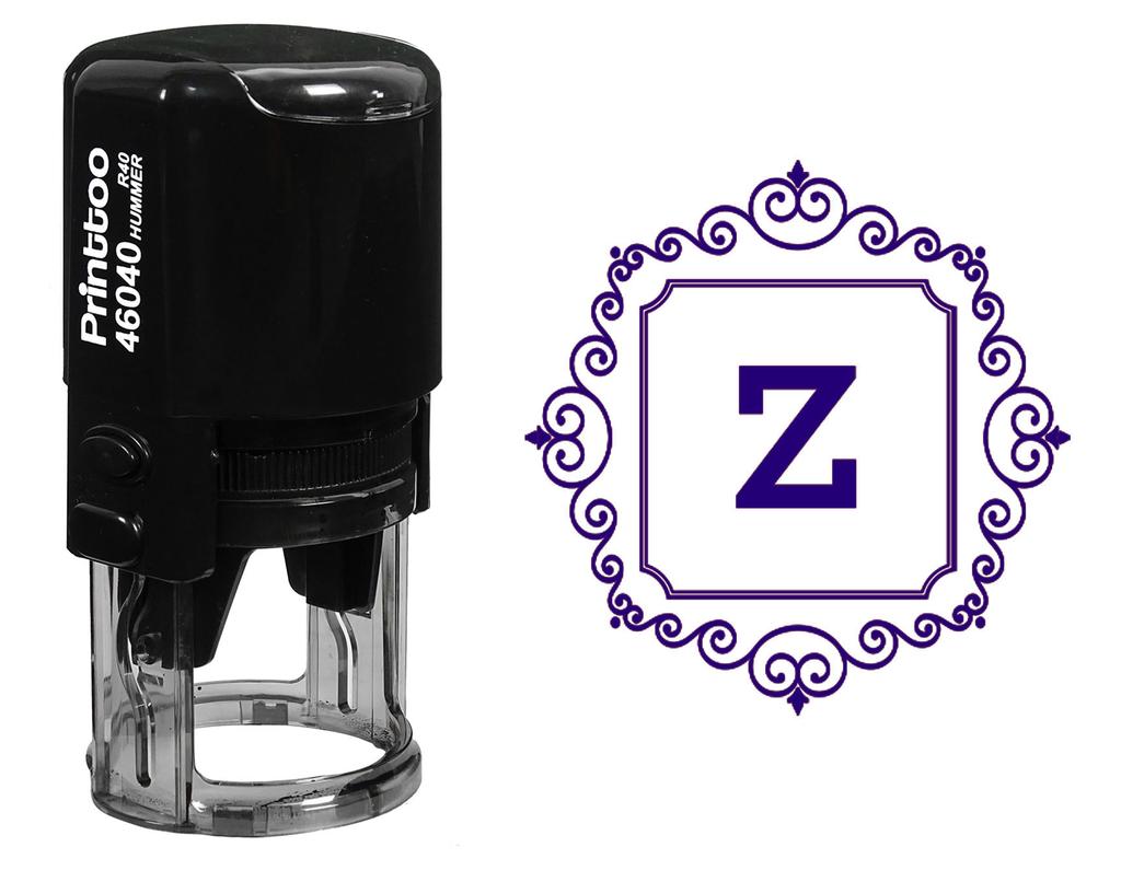 Printtoo Square Swirl Border Z Alphabet Monogram Initial R-40 Self Inking Rubber Stamp Office
