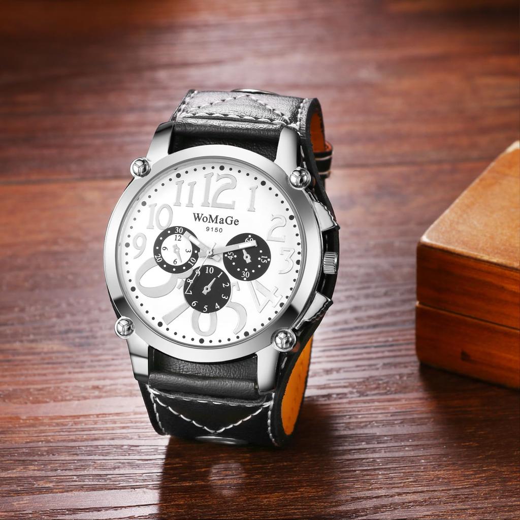 Кожаный рок-панк стильный аналоговый кварцевый кожаный ремешок с маленькой секундной стрелкой водонепроницаемые аксессуары подарок на день рождения на Рождество мужские часы мужские