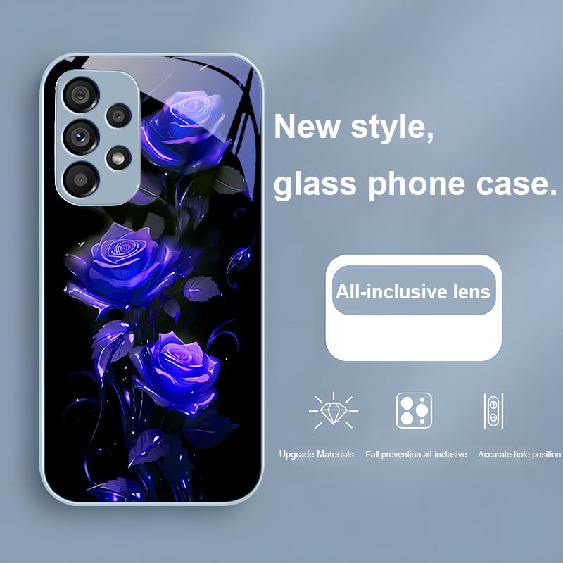 Яркий Розово-Синий Для Samsung Galaxy Note 10 Plus S20 21 FE S23 Ultra S8 9 A70 72 73 50 51 52 53 Закаленное Стекло Чехол для Телефона