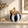 Hand Painted Retro Style Decor Black And White Striped Pumpkin Ornament, Resin Three Dimensional Sculpture Tabletop Centerpiece, Halloween Ornament