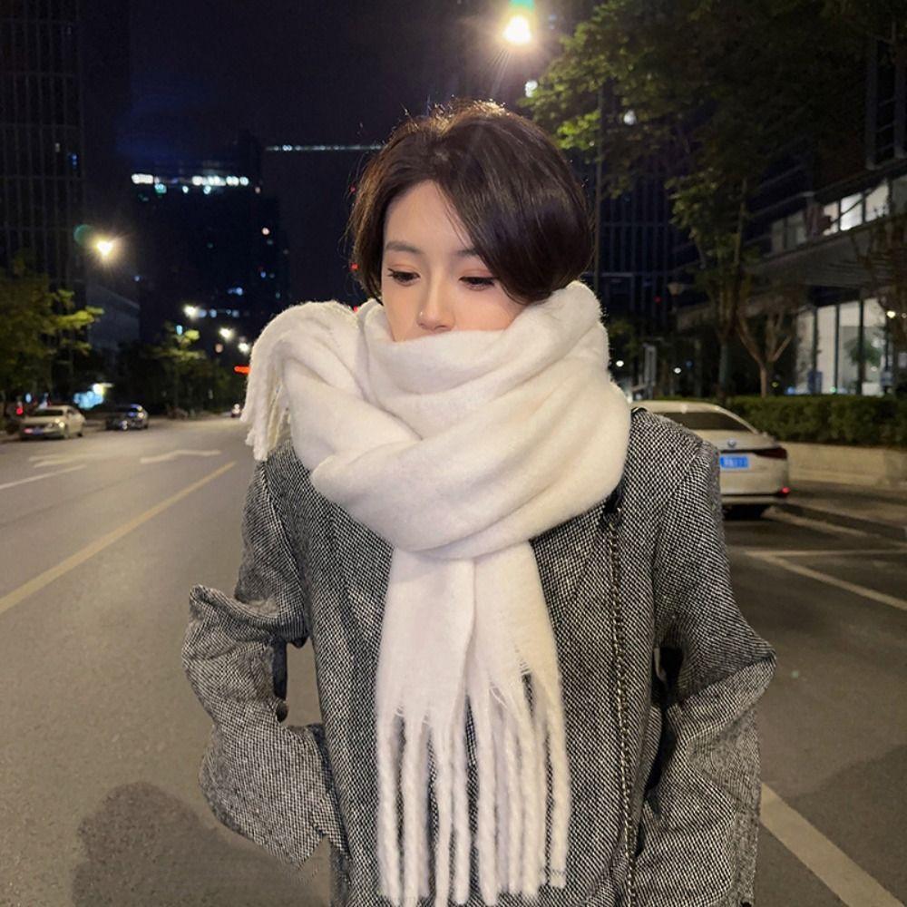 Solid Color Winter Cashmere Scarf Warm Fringed Shawls Wrap Long Tassel Scarves Girls