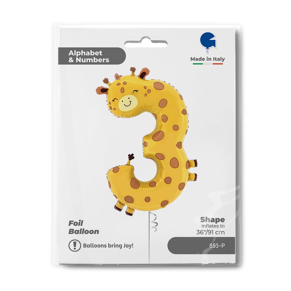 Foil Balloon Number 3, Giraffe, Safari, 97 Grabo