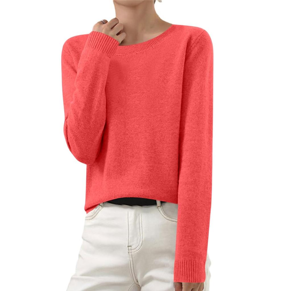 Women's Autumn And Winter Fashion Long-sleeved Basic Crew-neck Loose Pullover Sweater Top