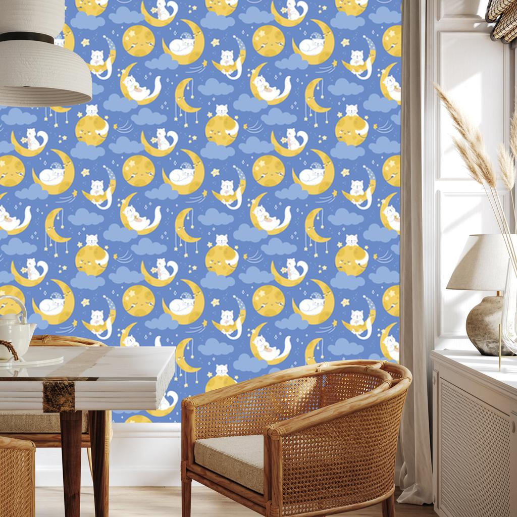 Stars, Kittens and Moons Wallpaper for Living Room and Bedroom 50x1000