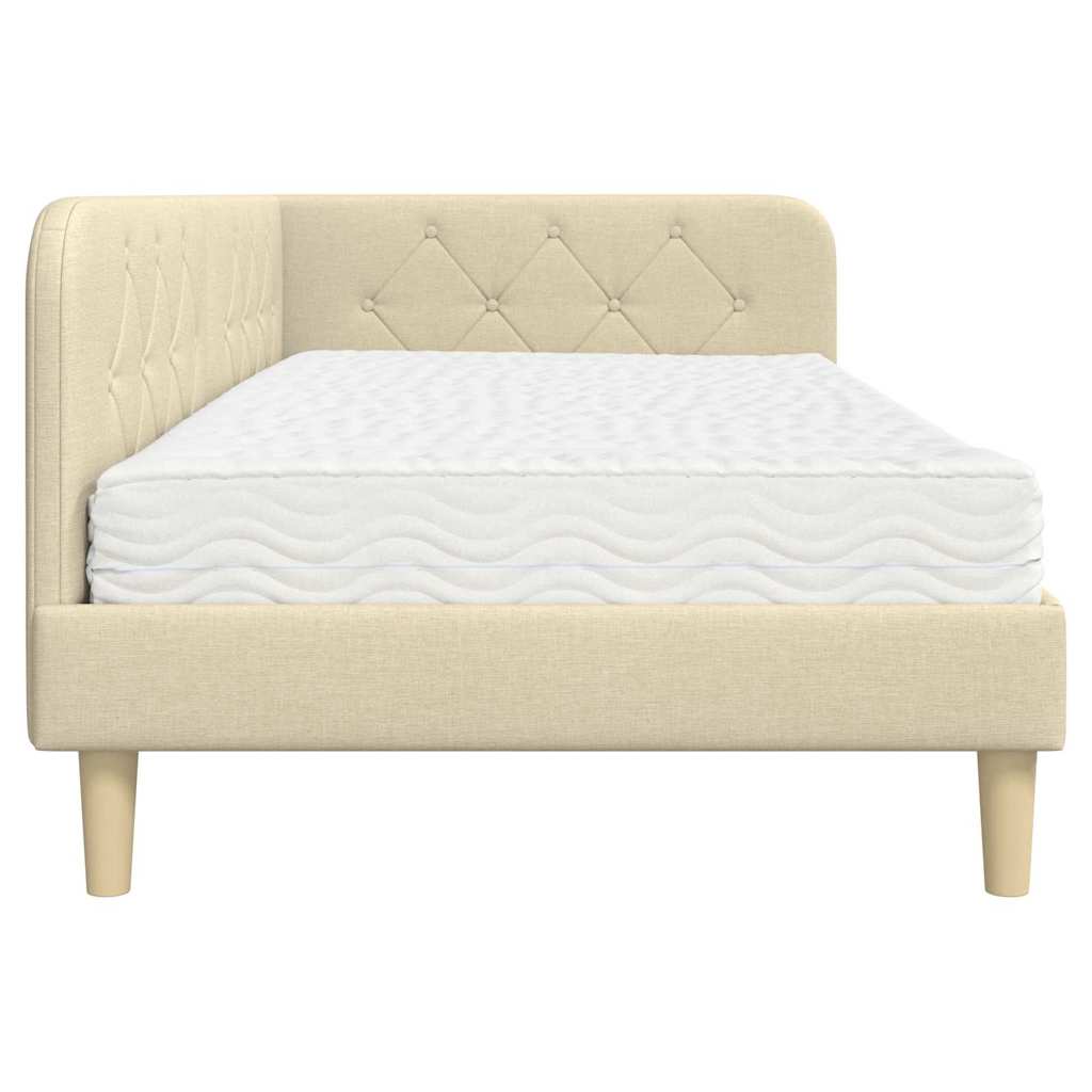 Corner Bed Frame Cream 90 x 190 cm Fabric