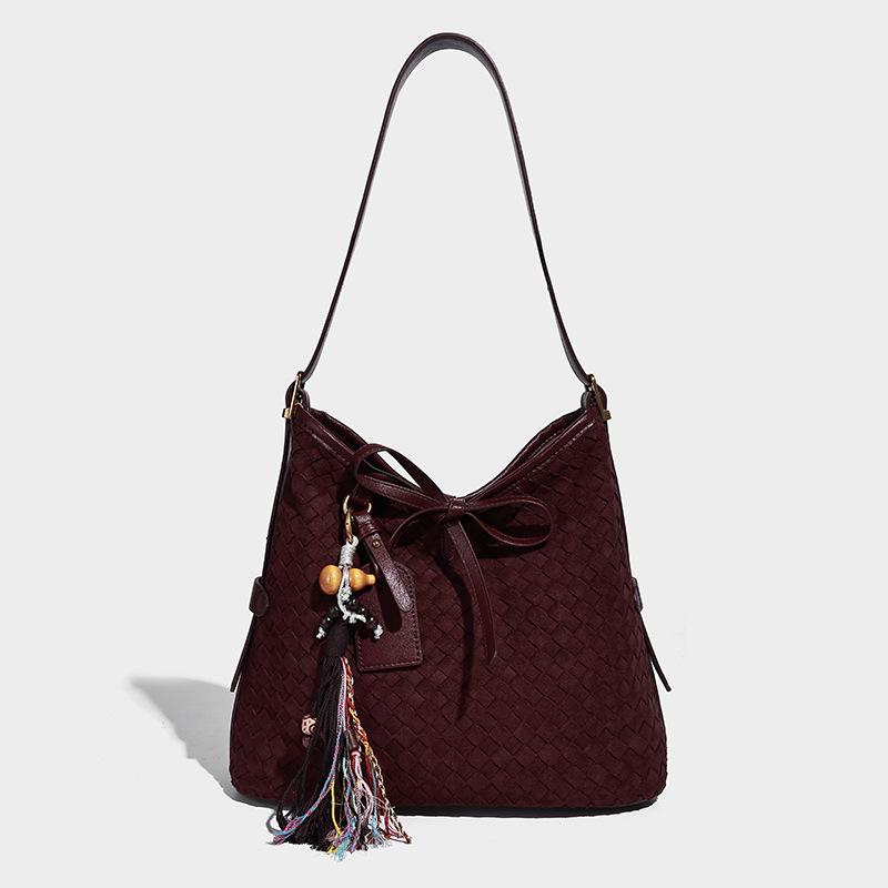 Women's bag 2025 new trendy versatile simple woven bucket bag large capacity tote bag fashionable shoulder crossbody bag