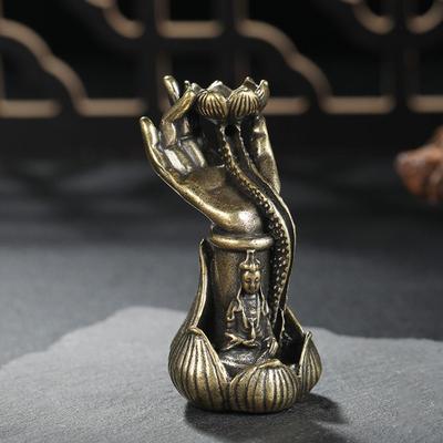 Подставка для благовоний «Рука Будды» ручной работы, «Рука Будды», Нежный лотос, Вставка для благовоний обратного потока, Портативный поднос для благовоний обратного потока
