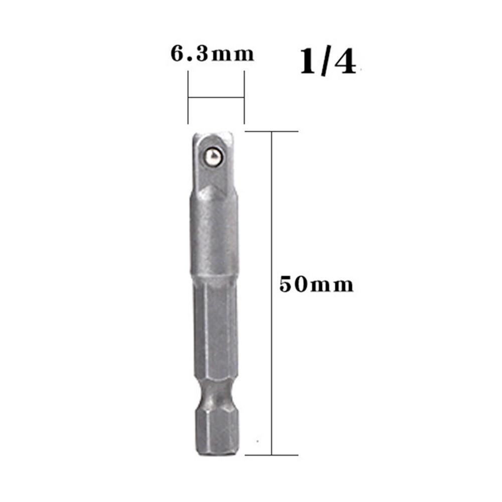 1/4pc Chrome-Vanadium Steel Drill Socket Adapter 1/4 Hex Shank To Square Socket Conversion Drill Bit Bar 25 30 50 65mm Tool Part