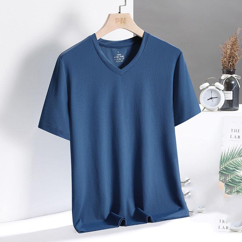 Men's Summer V-Collar Short-Sleeve Quick-Dry Breathable Plus Size Solid Color T-Shirt Casual And Comfortable T-Shirt