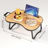 Подставка для ноутбука, настольная подставка для столовых приборов и ноутбука, прикроватный столик-поднос, поднос для завтрака в постель, столик для ноутбука с подстаканником и боковым ящиком
