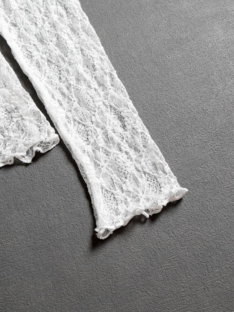 Женская сексуальная футболка в европейском стиле с нерегулярным кружевом и длинными рукавами