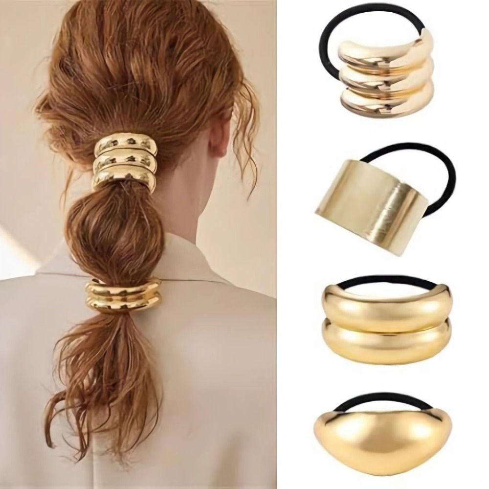 Holder Irregular Shape Metal Hair Cuff Golden Color Geometric Charms Ponytail Holder Silver Metal Elastic Scrunchies Women