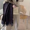2024 Retro Plaid Korean-Style Versatile Shawl - Solid Color, Fashionable, Japanese-Inspired Christmas Scarf