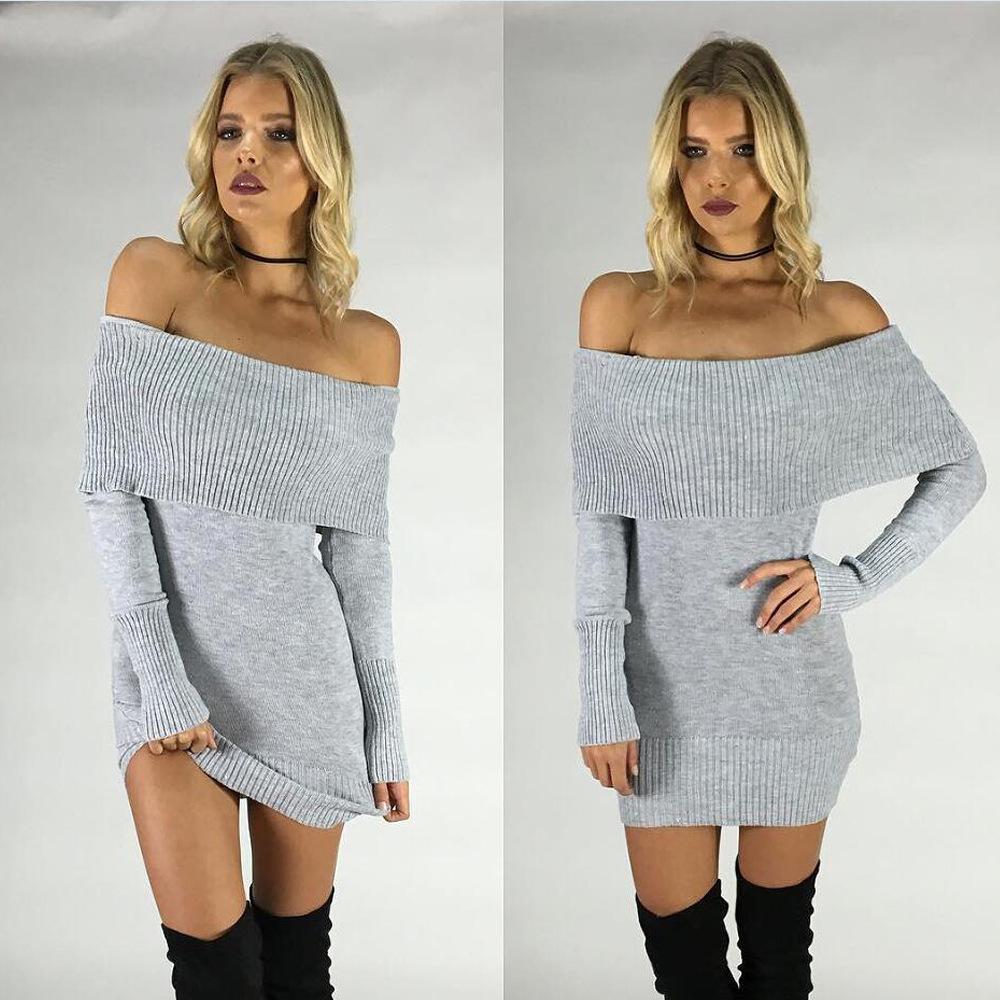 2026 European Autumn/Winter One-Shoulder Sexy Slim Knit Sweater Dress